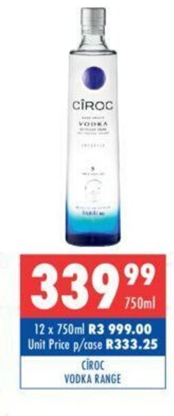 Ultra Liquors Ciroc Vodka Range 750ml offer