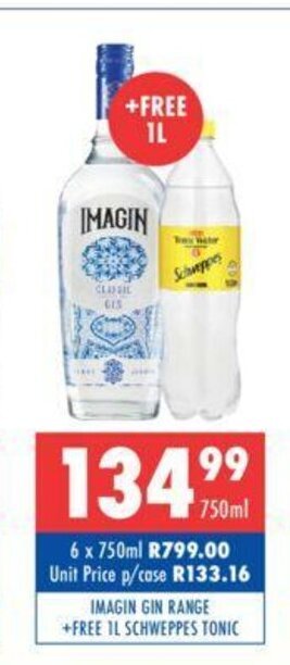 Imagin Gin Range 750ml + Free 1L Schweppes Tonic