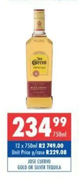 Ultra Liquors Jose Cuervo Gold or Silver Tequila 750ml offer