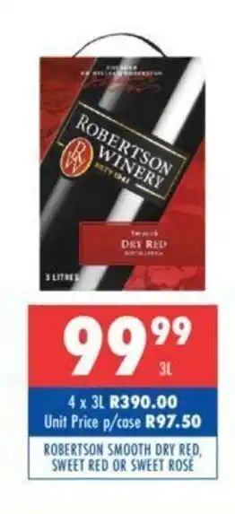 Ultra Liquors Robertson Smooth Dry Red, Sweet Red or Sweet Rose 3L offer