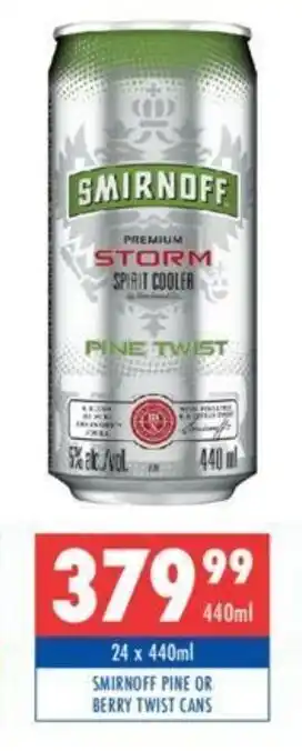 Ultra Liquors Smirnoff Pine or Berry Twist Cans 24 x 440ml offer