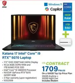 Incredible Connection Msi Katana 17 Intel Core i9 RTX 5070 Laptop offer