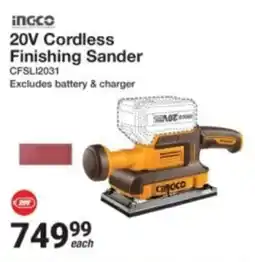 Mica Ingco 20V Cordless Finishing Sander offer