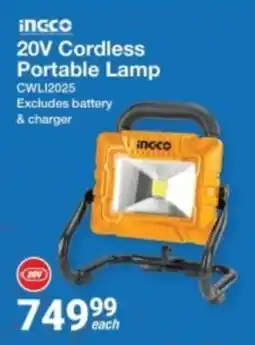 Mica Ingco 20V Cordless Portable Lamp offer