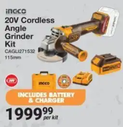 Mica Ingco 20V Cordless Angle Grinder Kit offer