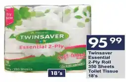 President Hyper Twinsaver Essential 2-Ply Roll 350 Sheets Toilet Tissue offer