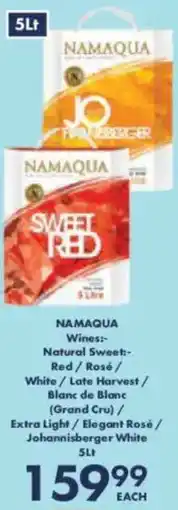 President Hyper Namaqua Wines Natural Sweet Red/ Rosé/ White/ Late Harvest/ Blanc de Blanc/ Extra Light/ Elegant Rosé/ Johannisberger White offer
