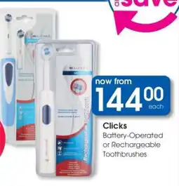 Clicks Clicks Battery-Operated or Rechargeable Toothbrushes offer
