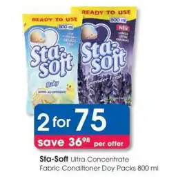 Clicks Sta-Soft Ultra Concentrate Fabric Conditioner Doy Packs 800 ml offer