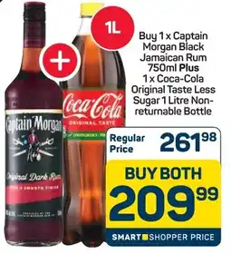 Pick n Pay Captain Morgan Black Jamaican Rum Plus Coca-Cola Original Taste Less Sugar Non-returnable Bottle offer