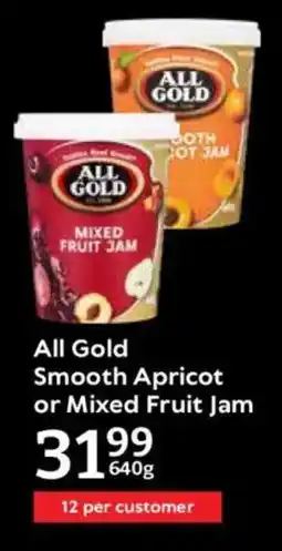 Oxford Freshmarket All Gold Smooth Apricot or Mixed Fruit Jam offer