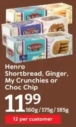 Oxford Freshmarket Henro Shortbread, Ginger, My Crunchies or Choc Chip offer
