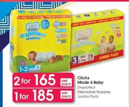 Clicks Clicks Made 4 Baby Dryprotect Disposable Nappies Jumbo Pack offer