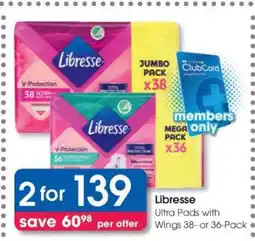 Clicks Libresse Ultra Pads with Wings 38- or 36-Pack offer