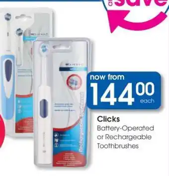 Clicks Clicks Battery-Operated or Rechargeable Toothbrushes offer