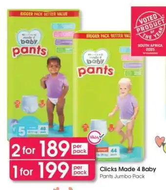 Clicks Clicks Made 4 Baby Pants Jumbo Pack offer