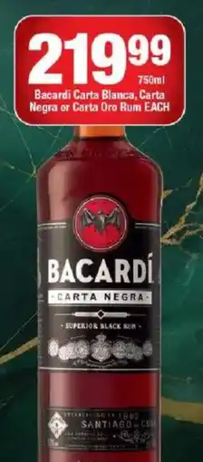 OK Liquor Bacardi Carta Blanca, Carta Negra or Carta Oro Rum offer