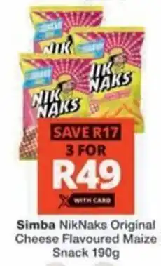 Checkers Hyper Simba NikNaks Original Cheese Flavoured Maize Snack offer