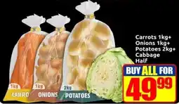 Three Star Cash and Carry Carrots, Onions, Potatoes and Cabbage Half offer