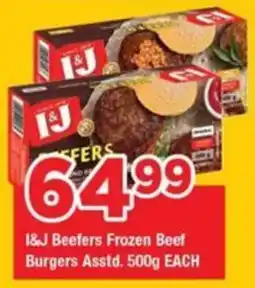 OK Grocer I&J Beefers Frozen Beef Burgers offer