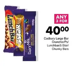 Save Cadbury Large Bar Crunchie/ Ps/ Lunchbar/ 5 Star/ Chunky Bars offer
