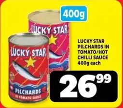 Usave Lucky star pilchards in tomato/ hot chilli sauce offer