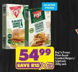 Shoprite Fry's Frozen Plant-Based Crumbed Burgers/ Schnitzels offer