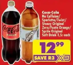 Shoprite Coca-Cola No Caffeine/ Sparletta/ Twist/ Stoney Original Zero/ Fanta Orange/ Sprite Original Soft Drink offer