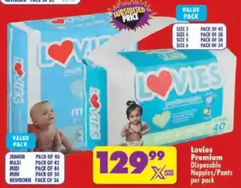 Shoprite Lovies Premium Disposable Nappies/ Pants offer