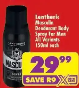 Shoprite Lentheric Masculin Deodorant Body Spray For Men All Variants offer