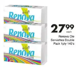 Save Renova Ole Serviettes Double Pack 1ply offer