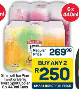 Pick n Pay Smirnoff Ice Pine Twist or Berry Twist Spirit Cooler Cans offer