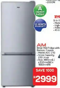 Pick n Pay Hypermarket Aim Silver Midi Fridge with Bottom Freezer offer