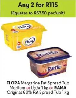 Makro Flora Margarine Fat Spread Tub Medium or Light or Rama Original 60% Fat Spread Tub offer