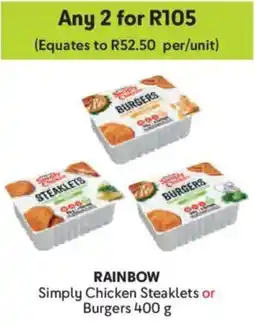 Makro Rainbow Simply Chicken Steaklets or Burgers offer