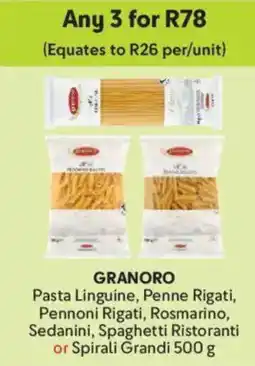 Makro Granoro Pasta Linguine, Penne Rigati, Pennoni Rigati, Rosmarino, Sedanini, Spaghetti Ristoranti or Spirali Grandi offer