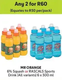 Makro Mr Orange 6% Squash or Rascals Sports Drink offer