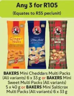 Makro Bakers Mini Cheddars Multi Pack or Bakers Mini Sweet Multi Packs or Bakers Mini Salticrax Multi Packs offer