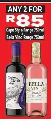 Supa Store Cape Style Range 750ml, Bella Vino Range 750ml offer