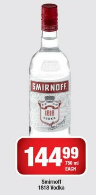 OK Liquor Smirnoff 1818 Vodka 750ml offer