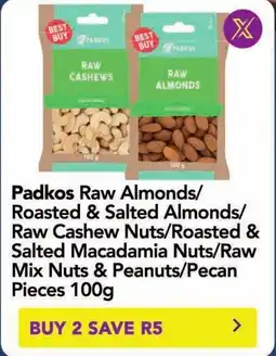 Shoprite Padkos Raw Almonds/ Roasted & Salted Almonds/ Raw Cashew Nuts/Roasted & Salted Macadamia Nuts/ Raw Mix Nuts & Peanuts/ Pecan offer