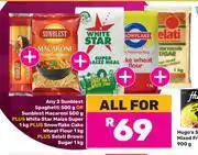Game 2xSunblast Spaghetti/Macaroni 500g,WhiteStar Maize 1kg,Snowflake Cake Flour 1Kg & Selati Bn Sugar 1k offer