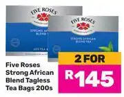 Game Five Roses Strong African Blend Tagless Tea Bags-For 2 x 200's Pack offer