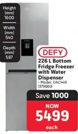 Makro Defy Bottom Fridge Freezer with Water Dispenser offer