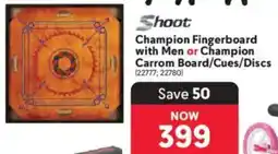 Makro Shoot Champion Fingerboard with Men or Champion Carrom Board/ Cues/ Discs offer