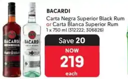 Makro Bacardi Carta Negra Superior Black Rum or Carta Blanca Superior Rum offer