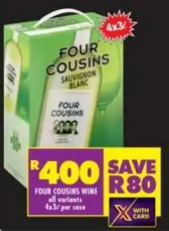 Shoprite Liquor Four Cousins Wine 4x3L offer
