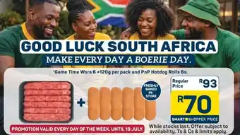 Pick n Pay Hypermarket Game Time Wors and PnP Hotdog Rolls offer