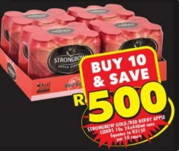 Strongbow Gold/Red Berry Apple Ciders 10x24x440ml offer at Shoprite Liquor