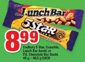 OK Foods Cadbury 5 Star, Crunchie, Lunch Bar 40g - 48,5g offer